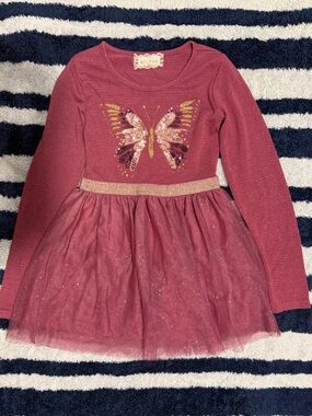 btween Kids Sparkle Knit Dress with Lace Trim - Rose Pink